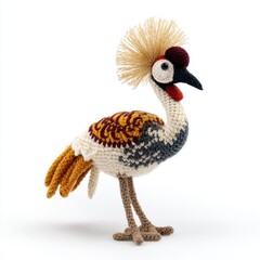 Fototapeta premium Handmade Crocheted Crowned Crane Toy On A Clean Isolated White Background