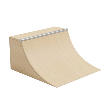 Isolated wooden skateboard ramp, half pipe shape for extreme sports practice