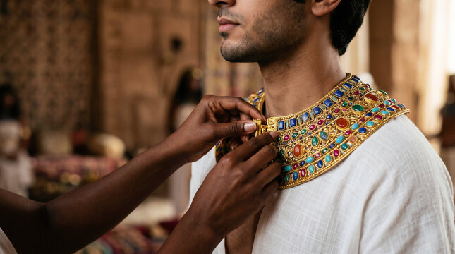 Joseph being shaved, washed, and dressed in fine Egyptian linen before being brought before the mighty Pharaoh