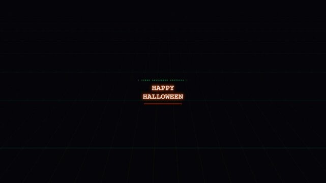 Cyberpunk Happy Halloween Text Glitch Animation Retro Sci-Fi Terminal Grid