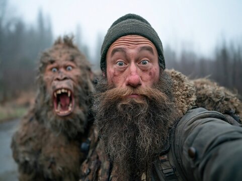 Man's shocked selfie with an unexpected wilderness encounter