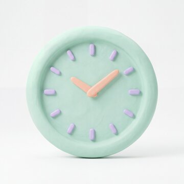 a wall clock with simple hands isolated object claymorphic