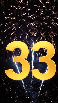 Golden Birthday Number 33 with Fireworks, Gold Particle Animation