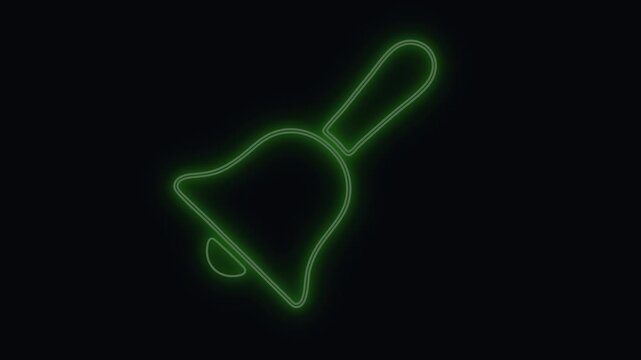 Bell glowing with a vibrant green neon light outline set against a dark background to function as a striking notification and alert symbol for digital interfaces and alert system graphics.