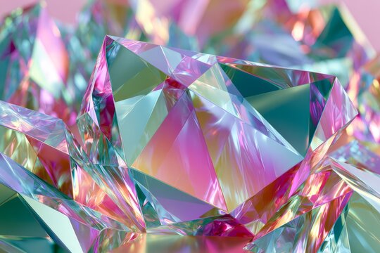 Iridescent geometric crystal abstract with colorful light refraction