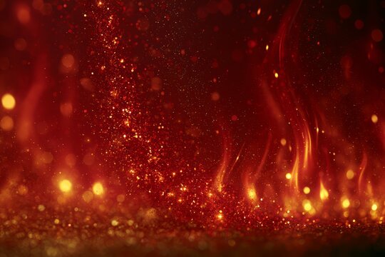 Fiery red abstract background with glowing gold particles