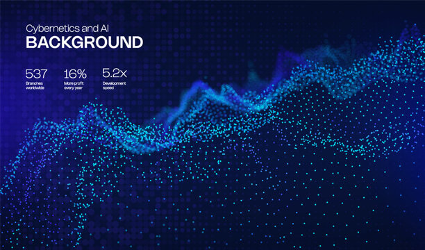 Abstract future ai background with blue big data and digital dots for tech and technology science presentation. Line cyber business network 3d backdrop. Connection graphic design.