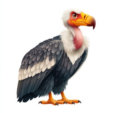 Illustration Of A Majestic Vulture With Detailed Plumage Isolated On A Pure White Background