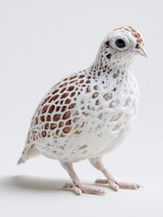 Obraz premium Intricate 3D Printed Quail Figurine With White And Bronze Geometric Pattern Against Clean Backdrop