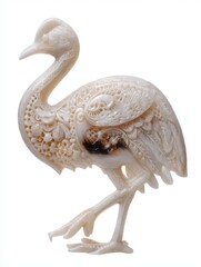 Fototapeta premium Intricate Carved Ivory Crane Figurine Featuring Detailed Filigree Patterns Isolated On White Background