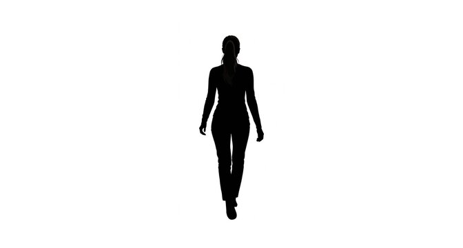 Woman silhouette walking on white background