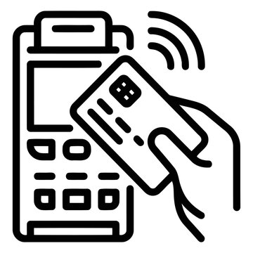 Contactless payment icon showing a hand holding a credit card near a point of sale terminal