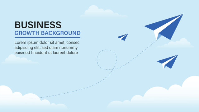 Business growth concept vector illustration with paper airplanes flying through sky with a loop path. Minimal presentation background representing success, progress, strategy, and business opportunity