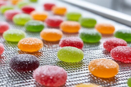 Colorful jelly candy production line in factory