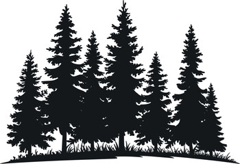 Pine tree forest black silhouette graphic set, evergreen coniferous fir nature vector illustration © Tanisha A