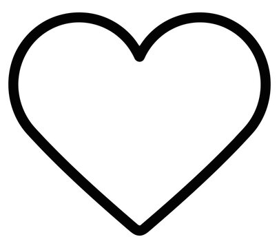 Heart icon, simple outline shape representing love, affection, romance, and health
