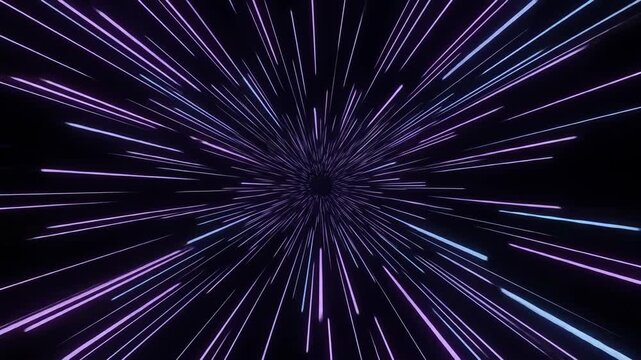 Abstract Neon Light Speed Travel Through Space Tunnel.