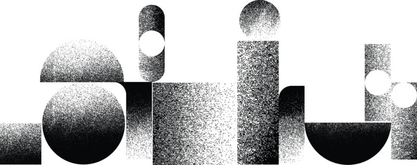 Naklejka na ściany i meble Glitch distorted geometric shape . Noise destroyed logo . Trendy defect error shapes . Glitched .Grunge textured . Distressed effect .Vector shapes with a halftone dots screen print texture. 