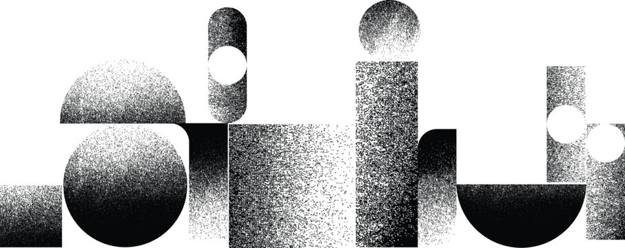 Glitch distorted geometric shape . Noise destroyed logo . Trendy defect error shapes . Glitched .Grunge textured . Distressed effect .Vector shapes with a halftone dots screen print texture.

