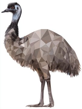 Low Poly Geometric Emu Illustration With Brown And Grey Tones On A Clean Isolated White Background