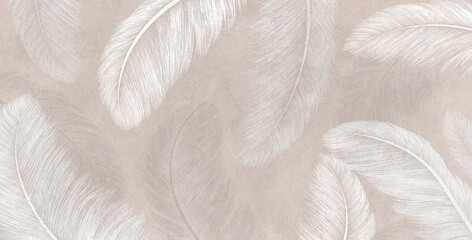 Flowers on the old white wall background, digital wall tiles or wallpaper design
