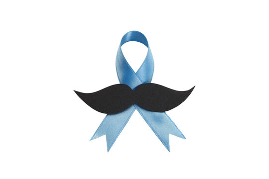 Blue ribbon mustache: prostate cancer support, isolated on white, PNG