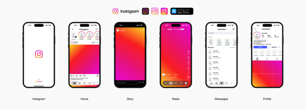 Instagram 2026 mockup interface. Instagram new update template. New Instagram social media features design 2026