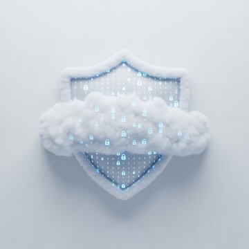 Cloud data security shield with encrypted lock pattern