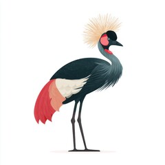 Fototapeta premium Pixel Art Grey Crowned Crane Bird Isolated On White Background