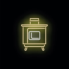 Fototapeta premium Wood burning stove line art with bright neon yellow light