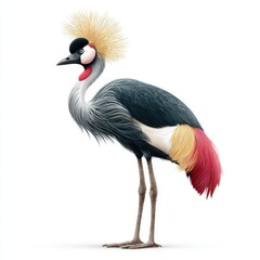 Fototapeta premium Majestic Grey Crowned Crane Bird Standing In Profile Isolated On A Pure White Background