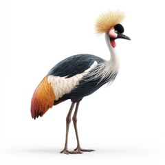 Fototapeta premium Majestic Grey Crowned Crane Standing In Profile With Vibrant Yellow Crest On Isolated White Background