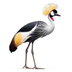 Fototapeta premium Majestic Grey Crowned Crane Standing Isolated Against A Clean White Background