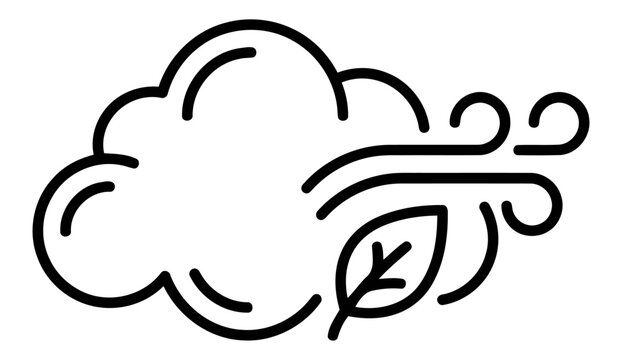 Windy weather icon with cloud and leaf
