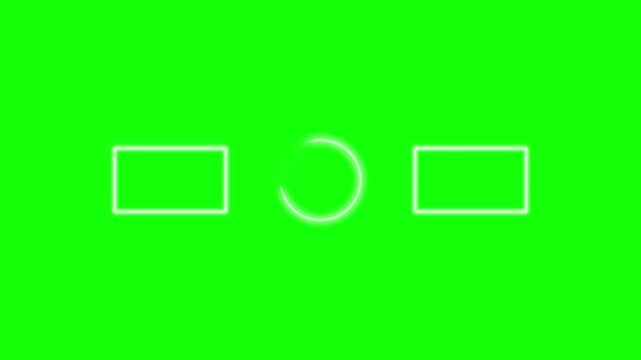 Neon green screen end screen motion background with glowing boxes and spinning loading circle