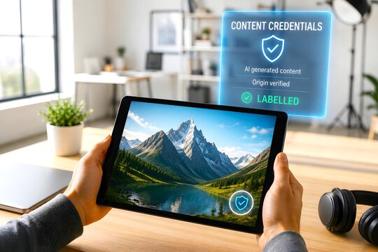 Content credentials label verifying AI generated image origin
