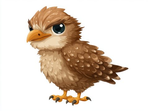 Pixel Art Illustration Of A Grumpy Little Brown Bird Standing On A Clean White Background