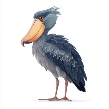 Pixel Art Shoebill Stork Standing Isolated On White Background