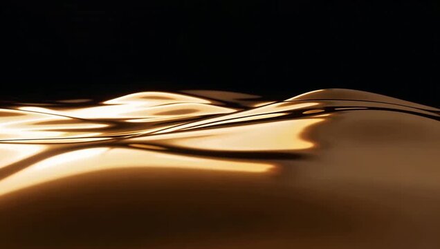 Luminous molten golden liquid wave with bright glowing crest undulating in dark space.