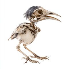 Fototapeta premium Small Bird Skeleton Specimen With Detailed Bone Structure On A Clean Isolated White Background