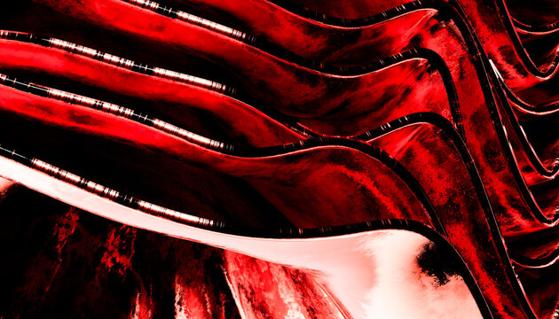 Red wave pattern with flowing curved abstract shapes