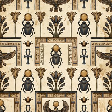 Decorative Ancient Egyptian Inspired Beetle and Ankh Pattern