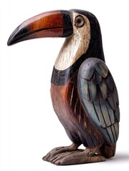 Obraz premium Small Hand Carved Wooden Toucan Bird Figurine Isolated On A White Background