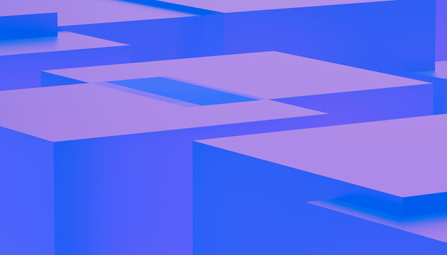 Abstract 3d composition of blue and purple geometric cubes