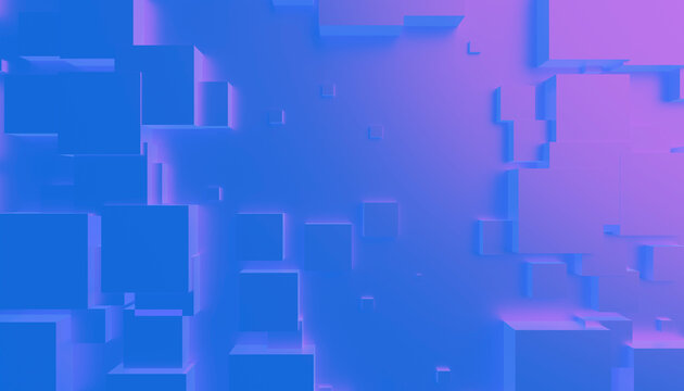 3d blue and purple cubes abstract geometric background