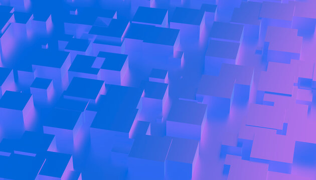 Abstract 3d cubes with purple and blue gradient lighting
