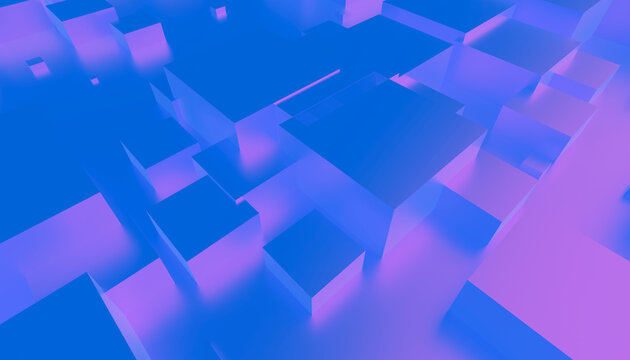 Abstract 3d blue and purple geometric cube blocks with gradient