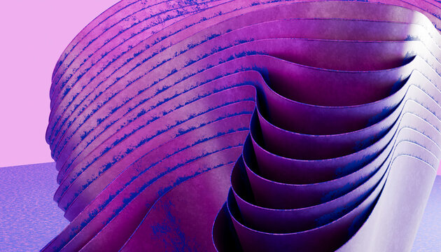 Abstract sculpture with smooth curved purple layered design