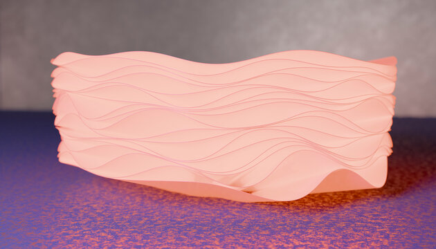 Decorative bowl with soft glowing wavy pattern on textured tabletop