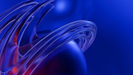Abstract 3D background with glossy blue metallic sphere and orbiting rings © Delementa